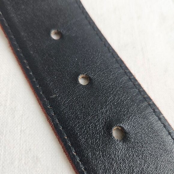 Vintage 80s ESCADA Classic Designer E Logo Belt in Rich Brown Suede XS SMALL - Picture 7 of 12